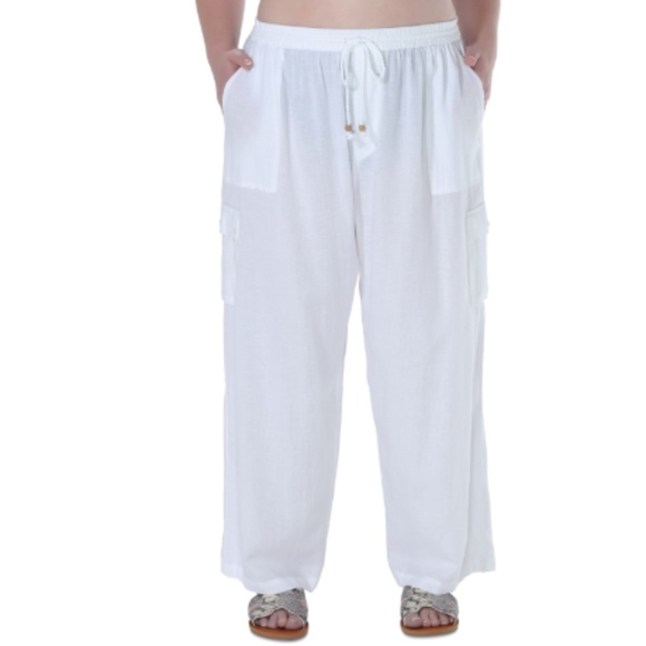 Raviya Plus Size High Rise Pull-on Cover-up Cargo Pants White  Size 1X 9317 - Picture 1 of 3